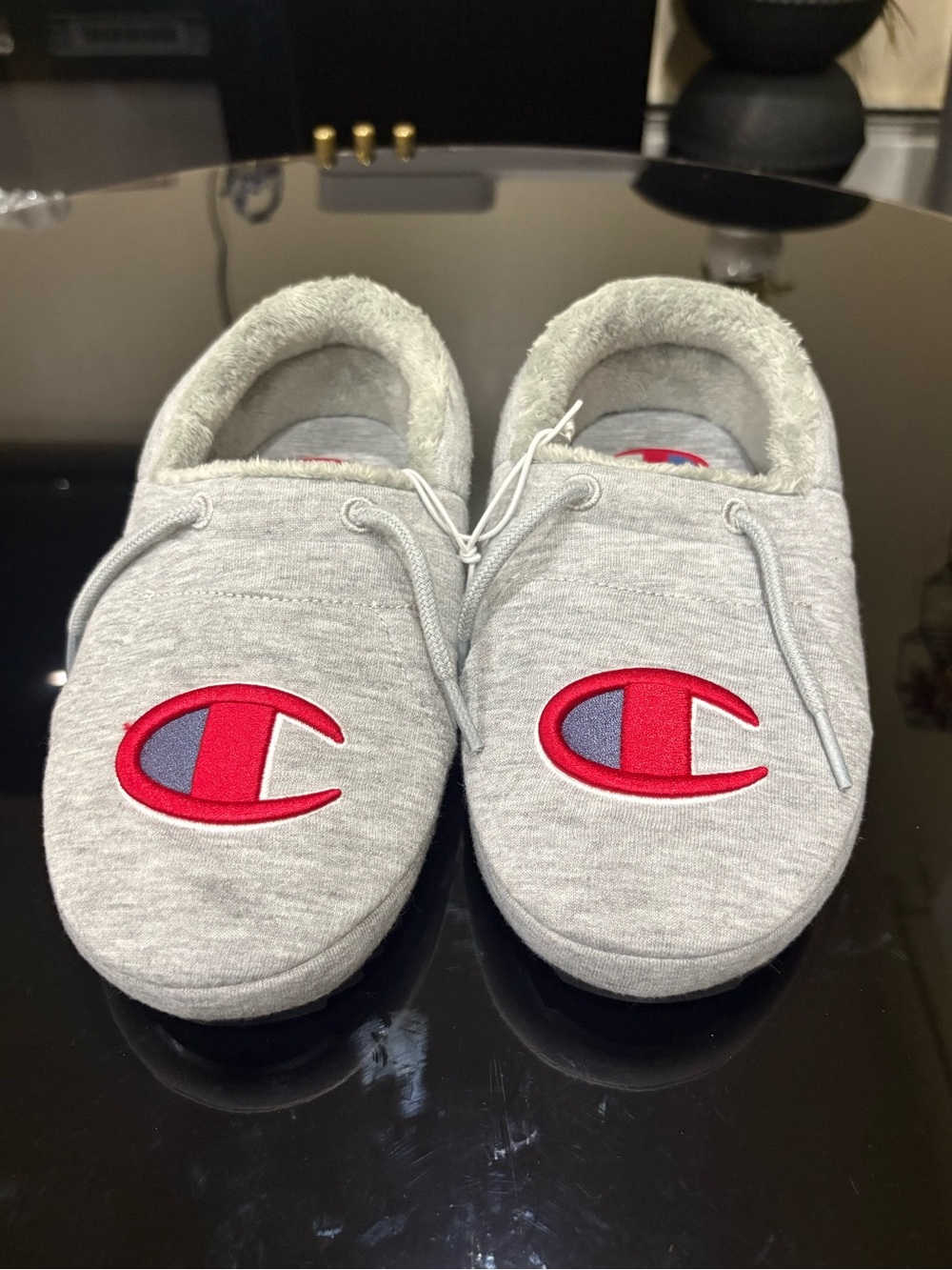 Champion Gray Slip-On Slippers with Red and Purple Logo - Picture 1 of 6